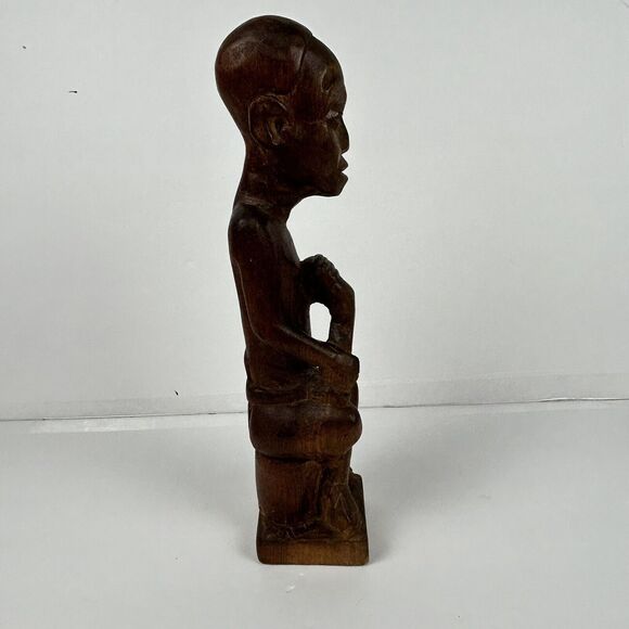 African Wood Carved Statue Sitting Man Uganda Kikan Gala 14” Vintage? Wooden - Picture 4 of 16